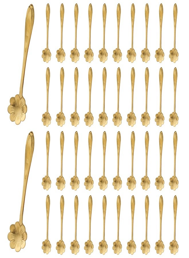 Roucerlin 40 Pieces 4.9'' Reusable Mini Gold Metal Coffee Spoons, Stainless Steel Cute Daisy Patterns Dessert Spoons for Cake Ice Cream Sugar Honey Spices - Image 1