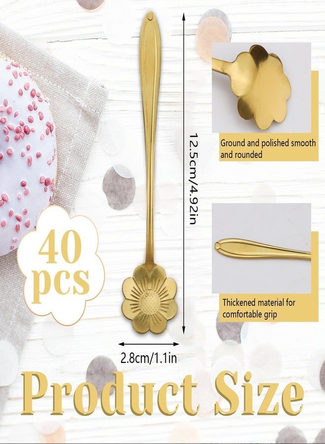 Roucerlin 40 Pieces 4.9'' Reusable Mini Gold Metal Coffee Spoons, Stainless Steel Cute Daisy Patterns Dessert Spoons for Cake Ice Cream Sugar Honey Spices - Image 2