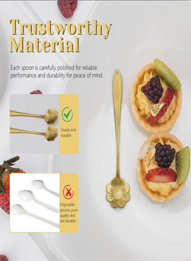 Roucerlin 40 Pieces 4.9'' Reusable Mini Gold Metal Coffee Spoons, Stainless Steel Cute Daisy Patterns Dessert Spoons for Cake Ice Cream Sugar Honey Spices - Image 4