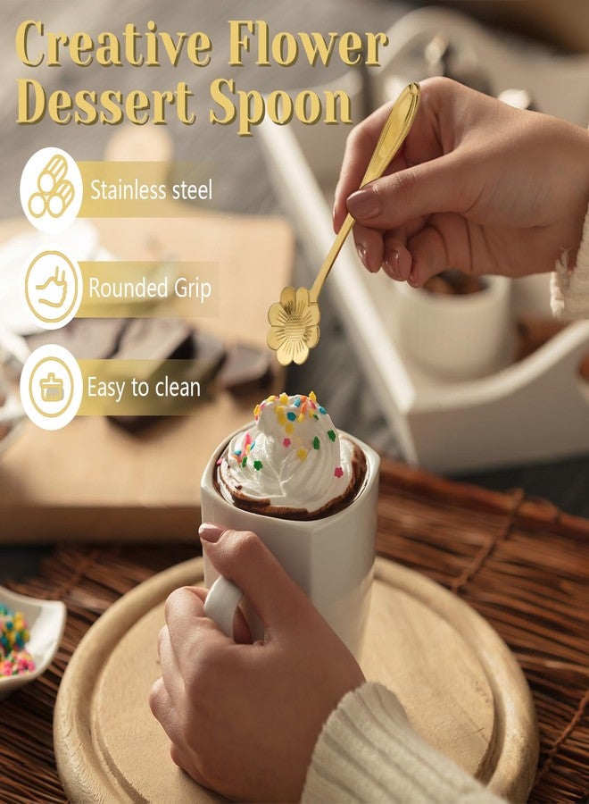 Roucerlin 40 Pieces 4.9'' Reusable Mini Gold Metal Coffee Spoons, Stainless Steel Cute Daisy Patterns Dessert Spoons for Cake Ice Cream Sugar Honey Spices - Image 5