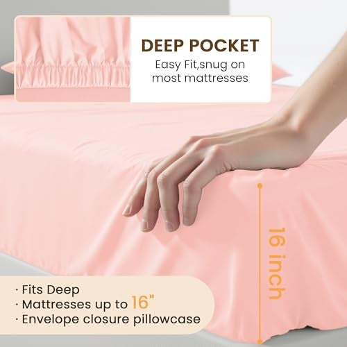 USXIBEI Queen Size 4 Piece Bed Sheet Set - Ultra Imitation Cotton-Premium Breathable & Cooling Sheets - Hotel Luxury Bed Sheets Deep Pocket up to 15"- Wrinkle, Fade, Stain Resistant (Baby Pink, Queen) - Image 5