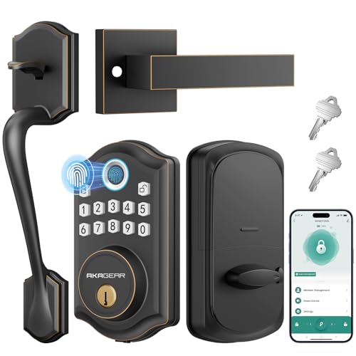 AkaGear DS10 Pro Keyless Entry Door Lock with Handle Set Smart Front Door Locks Set Electronic Keypad Fingerprint Deadbolt Bluetooth APP Control AutoLock One Touch Locking Oil Rubbed Bronze - Image 1
