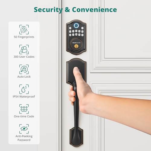 AkaGear DS10 Pro Keyless Entry Door Lock with Handle Set Smart Front Door Locks Set Electronic Keypad Fingerprint Deadbolt Bluetooth APP Control AutoLock One Touch Locking Oil Rubbed Bronze - Image 3