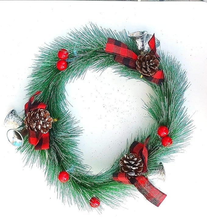 1 PCS PINE PLAID CHCKS BOWS PINE XMAS CHRISTMAS FRONT DOOR WALL DECORATION CHRISTMAS WREATH CHRISTMAS DECORATION ITEM
