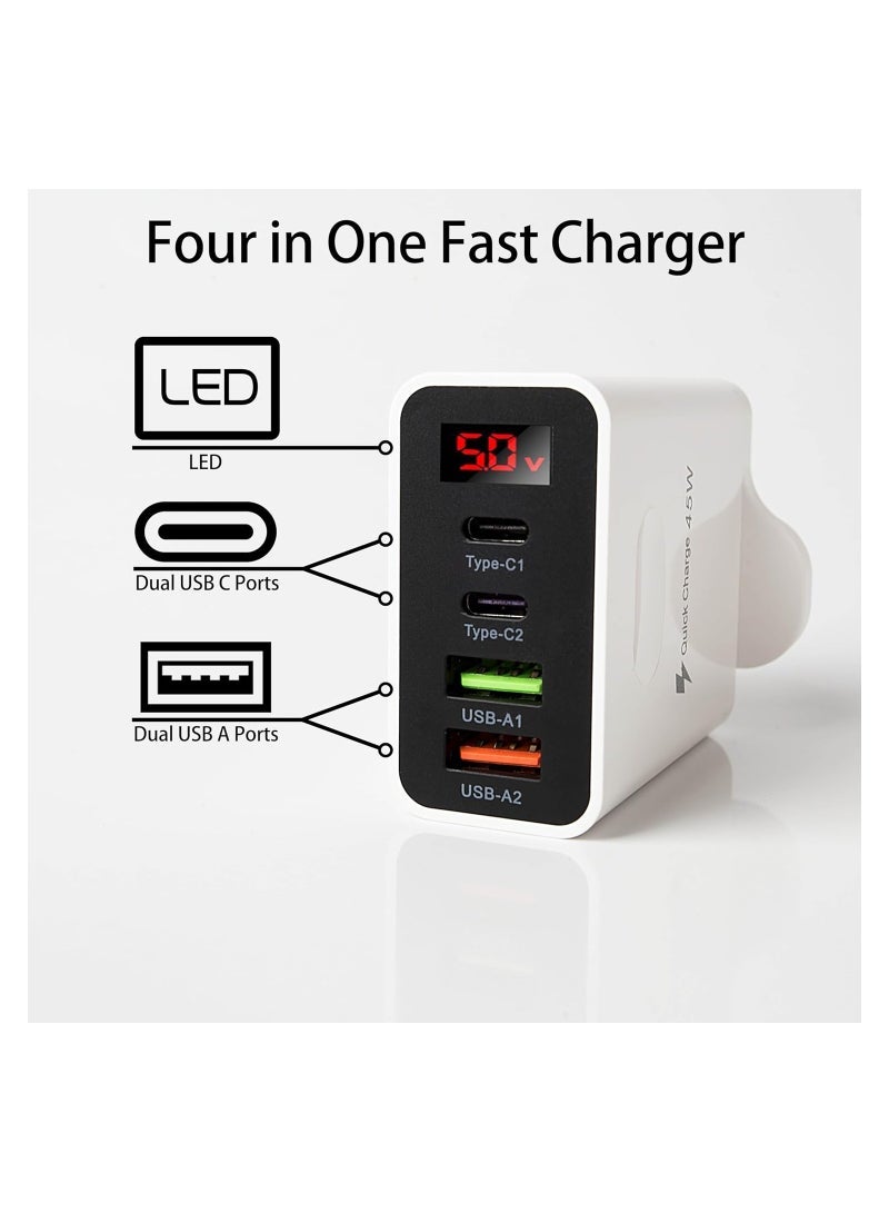 Captaintech C Charger, 4-Port 45W USB & Type-C Super Fast Charging Mains, Wall Adapter, Universal Charging Hub for Multi-Device Phone, Android Phone Tab & More, Fast Charging Plug (UK Regulatory) - Image 3