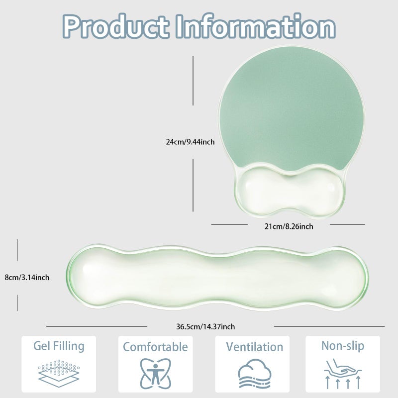 Sumgsn Gel Wrist Rest for Keyboard and Mouse - Ergonomic Green Mouse Pad with Wrist Rest Support Non-Slip Base for Desktop/Latop/Office/Home - Image 2