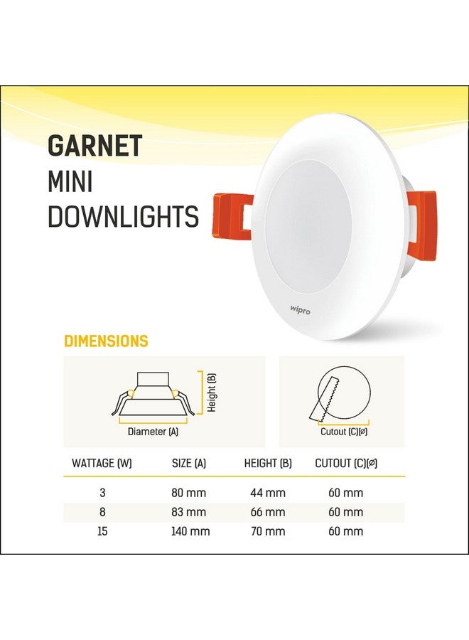 wipro Garnet 3W Led Mini Downlight for Home & Cabinet| Green |Compact Design with 120° Beam Angle|Recessed Down Light for False Ceiling|Cutout-2.3 Inch|Pack of 1 - Image 4