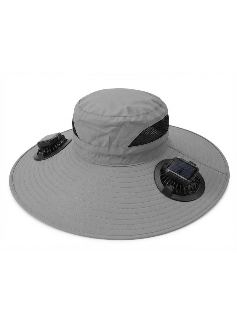 Trendoza Solar Cooling Wide Brim Sun Hat | Dual Fan USB Rechargeable, Breathable UV Protection Hat for Outdoor, Travel & Hiking | Grey - Image 1