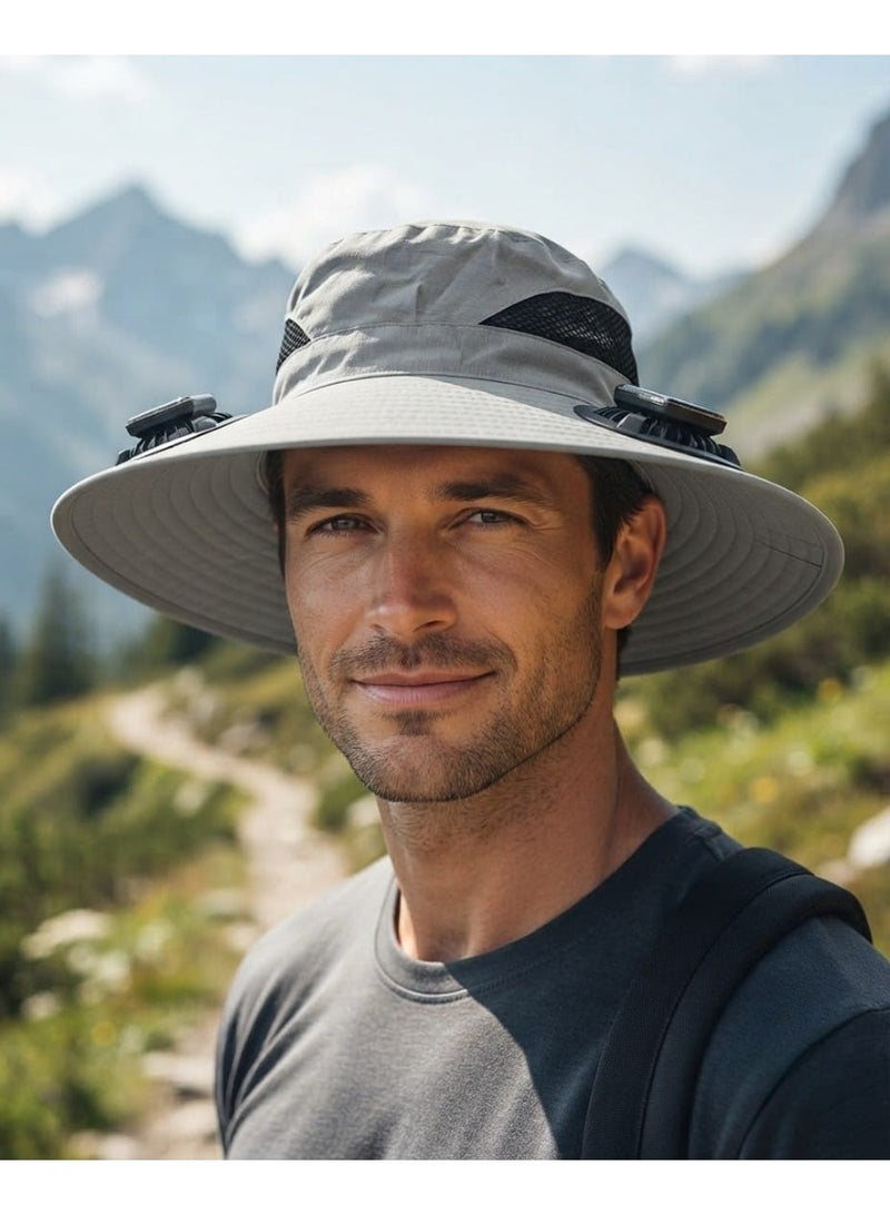 Trendoza Solar Cooling Wide Brim Sun Hat | Dual Fan USB Rechargeable, Breathable UV Protection Hat for Outdoor, Travel & Hiking | Grey - Image 2