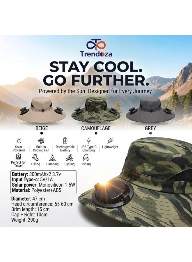 Trendoza Solar Cooling Wide Brim Sun Hat | Dual Fan USB Rechargeable, Breathable UV Protection Hat for Outdoor, Travel & Hiking | Grey - Image 3