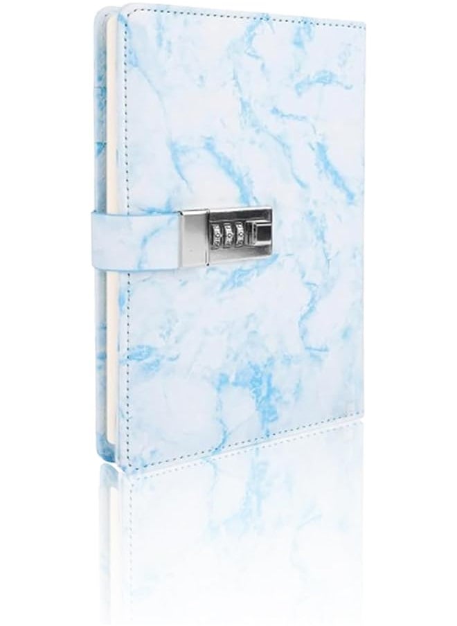 erorex - Marble Diary With Lock Refillable A5 Daily Journal 192 Pages Combination Lock Notebook For Girls Women Teens Blue Design - Image 1