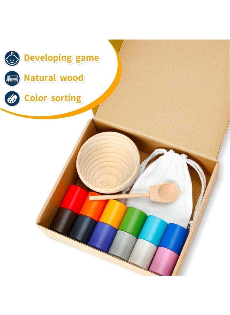 general 12 Balls Colour Sorting Toys for Toddlers, Balls in Cups Montessori Wooden Toy, Wooden Sorter Game, Wood Sensory Puzzle Toys Matching Game with Sorting Bowls for Kids Counting - Image 3