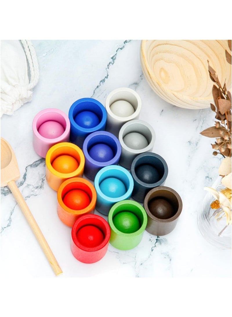 general 12 Balls Colour Sorting Toys for Toddlers, Balls in Cups Montessori Wooden Toy, Wooden Sorter Game, Wood Sensory Puzzle Toys Matching Game with Sorting Bowls for Kids Counting - Image 4