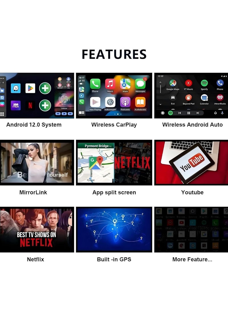 Wireless CarPlay Adapter Supports YouTube, Netflix & More Wired CarPlay to Wireless Dongle, AI Box CarPlay 2 in 1 Wireless AI Box Plug & Play 2+32G