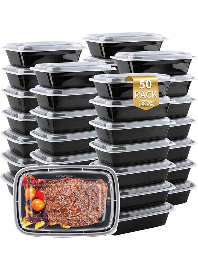 SAGREENY 50 Pack Meal Prep Containers 38 Oz, Rectangular Reusable Storage Lunch Boxes, Plastic Food Prep Containers With Lids, Stackable, Microwave, Freezer, Dishwasher Safe To Go Containers For Meal Prep - Image 1
