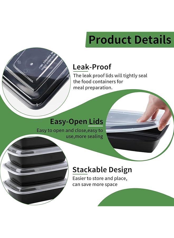 SAGREENY 50 Pack Meal Prep Containers 38 Oz, Rectangular Reusable Storage Lunch Boxes, Plastic Food Prep Containers With Lids, Stackable, Microwave, Freezer, Dishwasher Safe To Go Containers For Meal Prep - Image 5