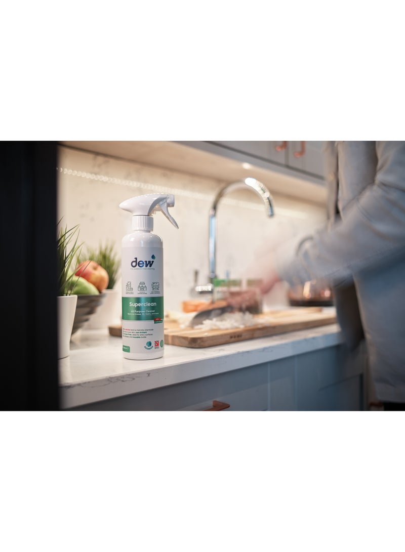Dew Superclean 500ml Fragrance Free All Purpose Anti-Bacterial Cleaner Rinse Free Cleaner Ideal For Multi Surfaces For Worktops, Stoves & Cooking Range, Glass, Stainless Steel & more No Alcohol Streak free