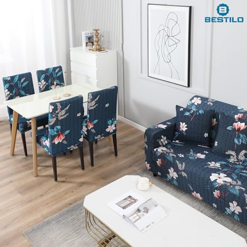 B BESTILO Sofa Cover 3 Seater and 2 Seater Fully Covered Universal 5 Seater Sofa Cover Non-Slip Sticky Elastic Stretchable Sofa Set Imported Slipcover Protector (Blue Lotus, Five Seater (3+1+1)) - Image 2