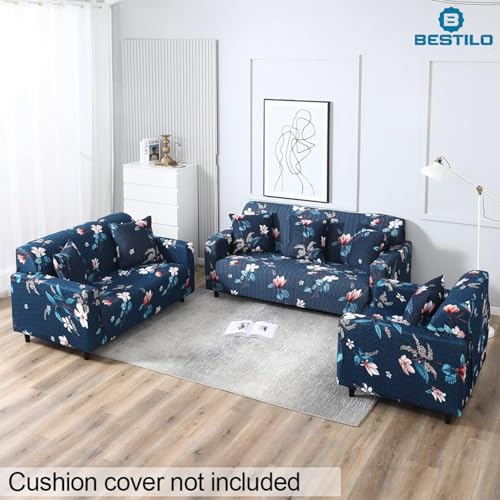 B BESTILO Sofa Cover 3 Seater and 2 Seater Fully Covered Universal 5 Seater Sofa Cover Non-Slip Sticky Elastic Stretchable Sofa Set Imported Slipcover Protector (Blue Lotus, Five Seater (3+1+1)) - Image 3