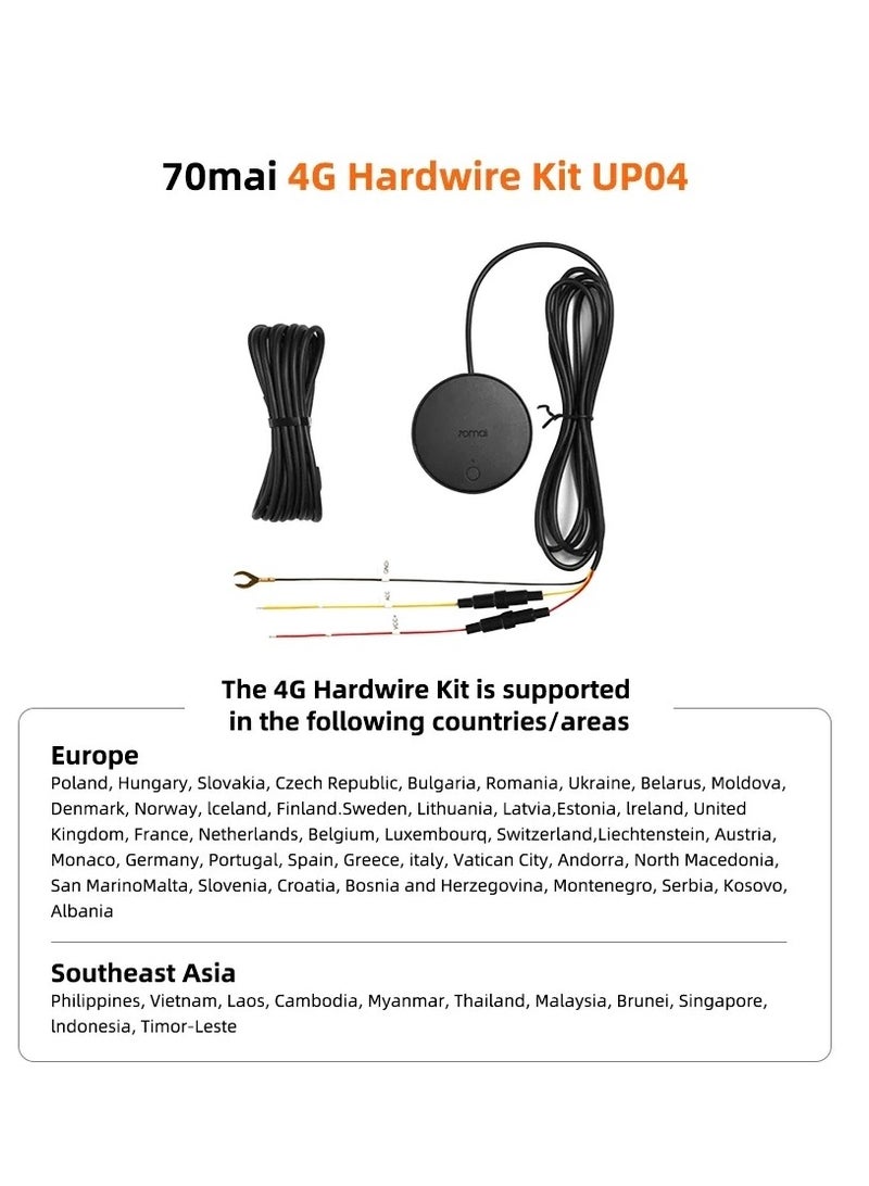 70 ماي مجموعة أسلاك 4G UP04 لكاميرا داش كام أومني، مراقبة مواقف السيارات الذكية على مدار 24 ساعة، مراقبة في الوقت الحقيقي، تنبيه فوري للتطبيقات، محدد موقع السيارة الذي يدعم نظام تحديد المواقع العالمي (GPS) - Image 3
