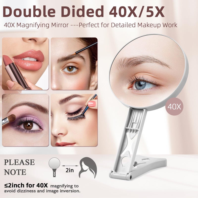 Suupvaor Magnifying Mirror 40X/5X Double Sided Hand Mirror  Precision Makeup At 40X Magnification & Overall View At 5X Travel Handheld Magnified Makeup Mirror With Handle & Table Stand  Vanity Cosmetic Mirror - Image 2