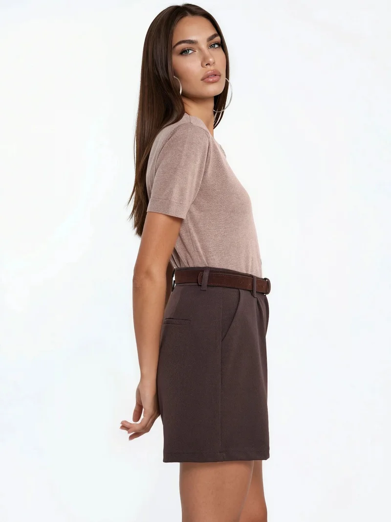 Qustyle QU STYLE High Waist Wide Leg Belted Shorts