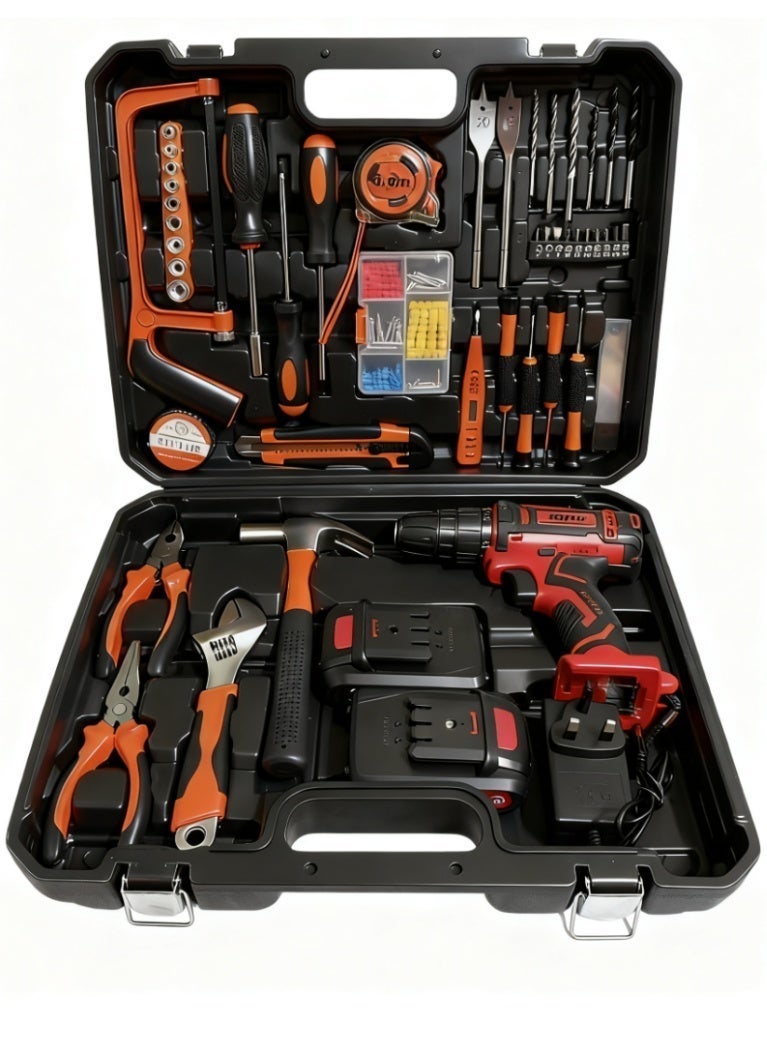 او تو او مجموعة أدوات AOTUO الفائقة، المكونة من 129 قطعة، تتضمن مثقابًا لاسلكيًا بجهد 36 فولت وبطاريتين. أداة أساسية لإصلاحات المنزل والمكتب والحديقة! - Image 2