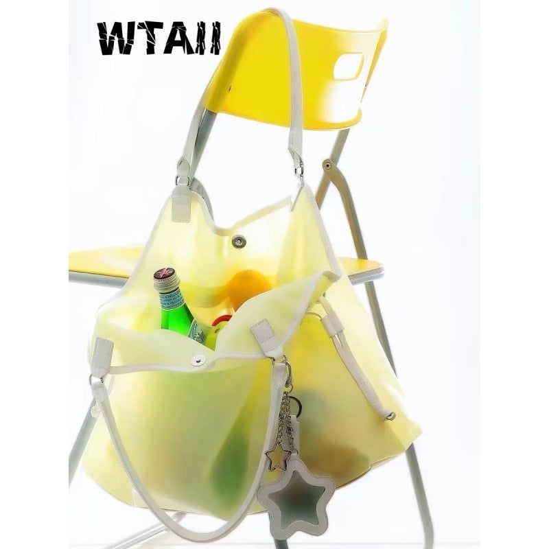 Korean Jelly Women's PVC Handbag with Star Mirror Charm, Summer Beach Bucket Bag - Image 1