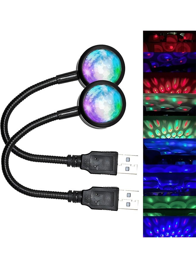 Generic 2 PCS Car USB Roof Starry Sky Light, Adjustable Voice Control Rhythm Projector Light, 9 Modes RGB Romantic Star Light Decoration Plug and Play, Universal for Car Ceiling Party (Multicolored) - Image 1