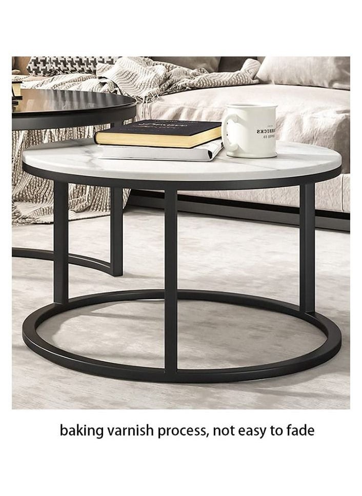 AGD - Modern Nesting Round Coffee Table Set of 2 Pieces for Living Room Balcony Garden Etc, Round Coffee Table with Solid Metal Frame Black/White - Image 1