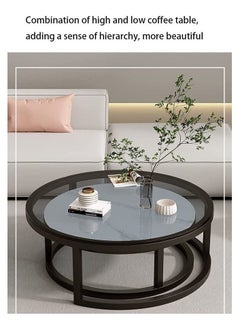 AGD Modern Nesting Round Coffee Table Set of 2 Pieces for Living Room Balcony Garden Etc, Round Coffee Table with Solid Metal Frame Black/White  - Image 3