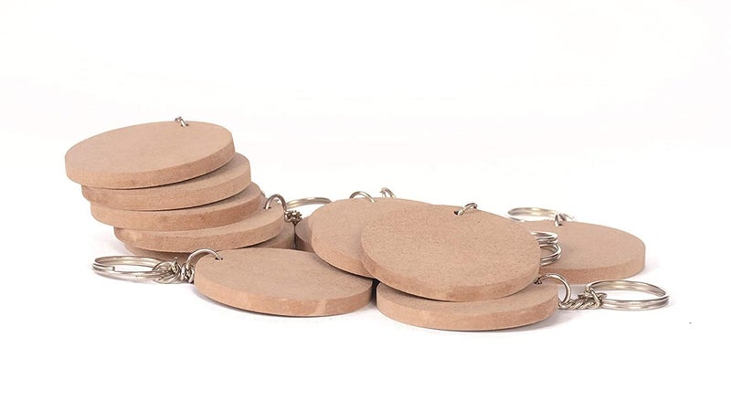 MDF Key Chains Wood Sheet Craft - MDF Plain Circle-Shaped Key Chains for Painting Wooden Sheet Craft - Set of 20-2 in X 2 in for Decoupage MDF Plains, Resin Art Work & Decoration (Round)  - Image 3