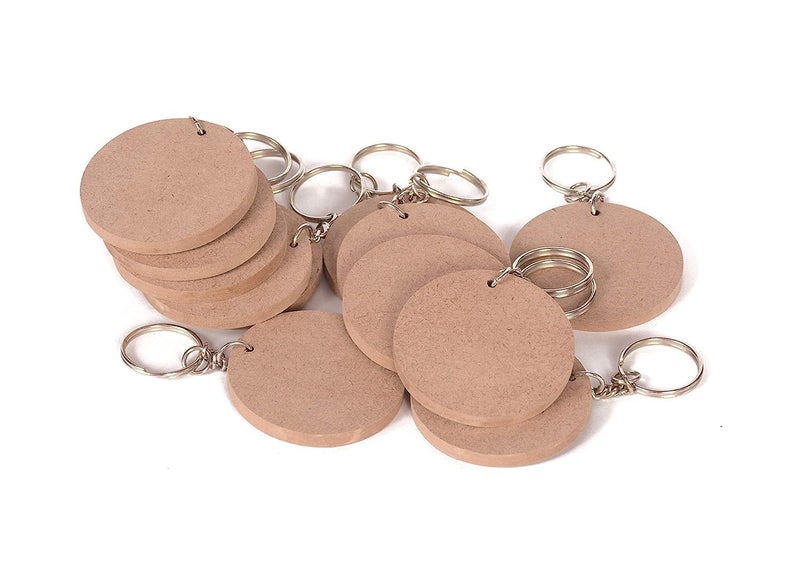 MDF Key Chains Wood Sheet Craft - MDF Plain Circle-Shaped Key Chains for Painting Wooden Sheet Craft - Set of 20-2 in X 2 in for Decoupage MDF Plains, Resin Art Work & Decoration (Round)  - Image 1
