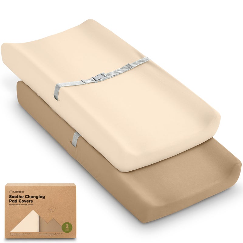 KeaBabies 2-Pack Organic Changing Pad Covers for Girl, Boy, Neutral - 100% Cotton Changing Table Pad Cover, Soft Baby Nursery Diaper Changing Pad Sheets, Contour Changing Pads Liners, Change Pad Cover (Pecan) - Image 1
