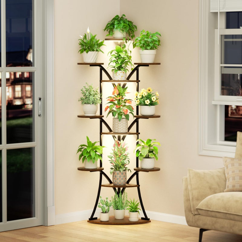 LATIBELL Plant Stand Indoor with Grow Lights-63'' Tall Plant Shelf, Corner Plant Stands for Indoor Growing, Tiered Plant Shelves Large Flower Holder for Indoor Plants, V-Shaped Decorative Rack for Home, Black - Image 1