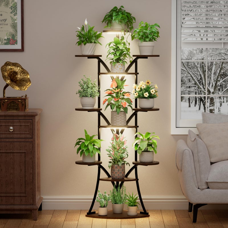 LATIBELL Plant Stand Indoor with Grow Lights-63'' Tall Plant Shelf, Corner Plant Stands for Indoor Growing, Tiered Plant Shelves Large Flower Holder for Indoor Plants, V-Shaped Decorative Rack for Home, Black - Image 2