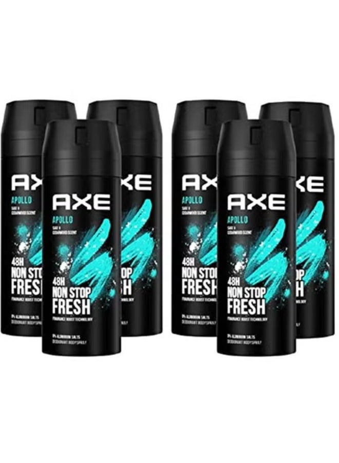 Axe Apollo Fresh Body Spray Deodorant 150ml (Pack of 6) - Image 1