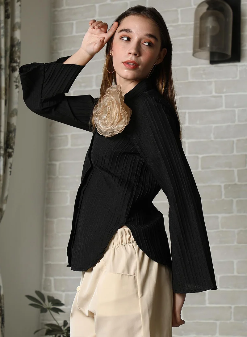 PINACOLADA Women's Onyx Black & Buff Beige Rosalia Stripe-Tactile Shirt Women's Onyx Black & Buff Beige Rosalia Stripe-Tactile Shirt for Women | Best Price UAE