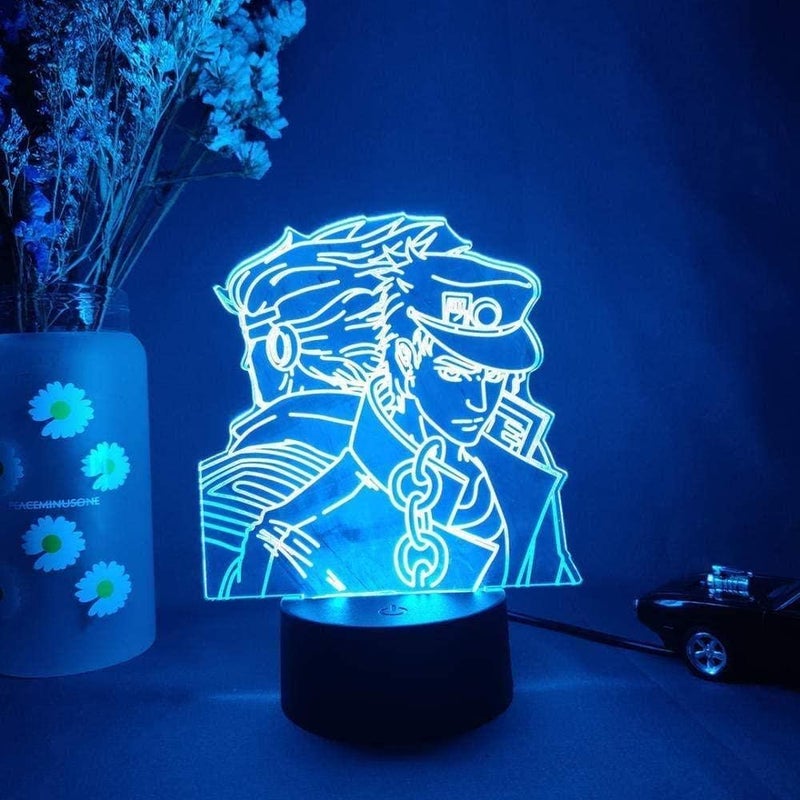 3D Illusion Lamp 3D Anime Lamp JoJo s Bizarre Adventure JoJo Silhouette Laser Engraved Upward Lighting Novelty Gift Night Lights Bedroom Decor -7 Colors Remote - Image 1