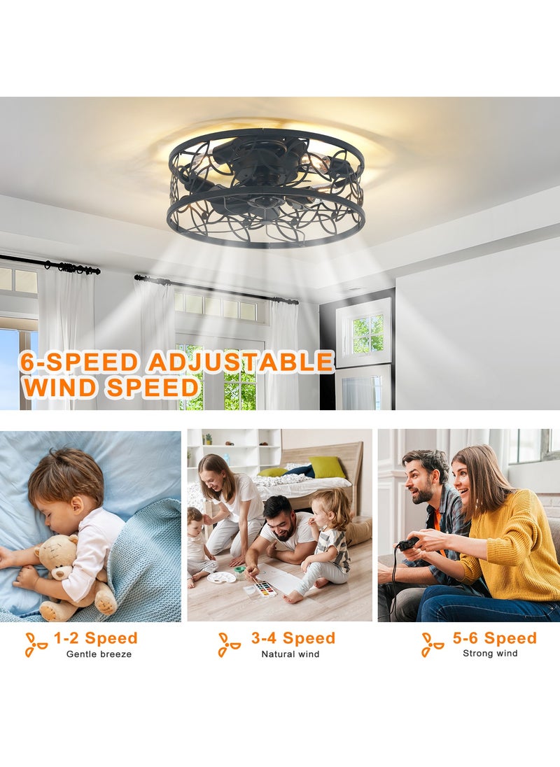 18in Caged Ceiling Fan with Light,Rustic Farmhouse Ceiling Fans with Lights and Remote,Bladeless Black Fandelier Ceiling Fan,Small Flush Mount Ceiling Fan for Kitchen, Bedroom（6 Speed, Timing） - pzsku/Z36400FB635422ECD98C0Z/45/_/1723773505/e9ffcf60-6fce-42b3-b9f4-6faf276aafb0