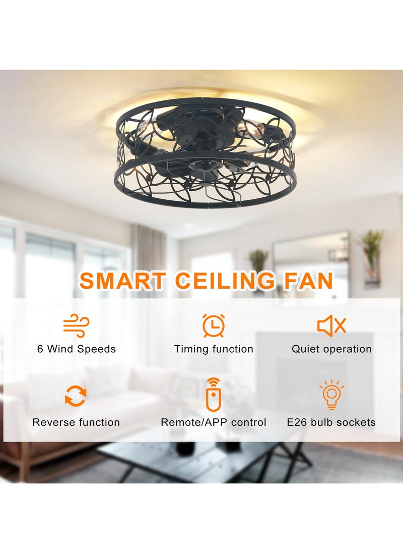 18in Caged Ceiling Fan with Light,Rustic Farmhouse Ceiling Fans with Lights and Remote,Bladeless Black Fandelier Ceiling Fan,Small Flush Mount Ceiling Fan for Kitchen, Bedroom（6 Speed, Timing） - pzsku/Z36400FB635422ECD98C0Z/45/_/1723773515/57ea6794-9cf1-4a46-beea-ed94da28b872