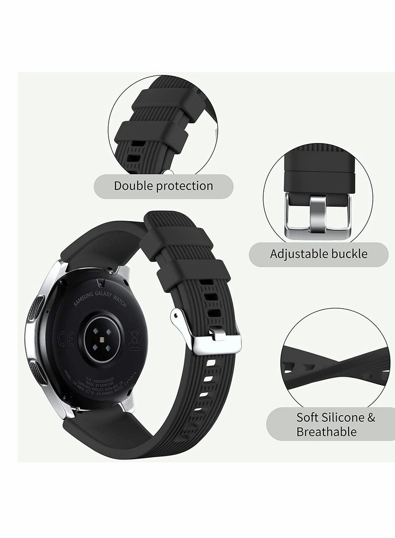 SYOSI Silicone Watch Strap for Samsung Galaxy Watch/Gear S3/Watch With a Lug Width of 22mm, Soft Silicone Sport Wristband Replacement Straps, Vertical Grain Strap, for Men Women (Black) - Image 2