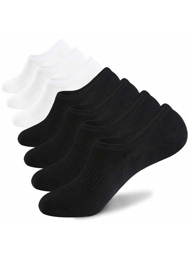 Wander No Show Socks Mens 7 Pair Cotton Thin Non Slip Low Cut Men Invisible Sock 6-8/9-11/12-14, 4black+3white, Shoe Size: 9-11 - Image 1