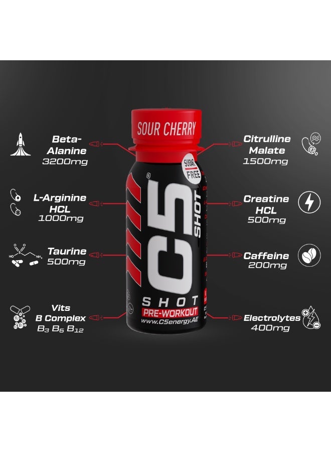 C5 Energy Pre-Workout Shot 80 Ml Sour Cherry Flavor Pack of 12 - Image 3