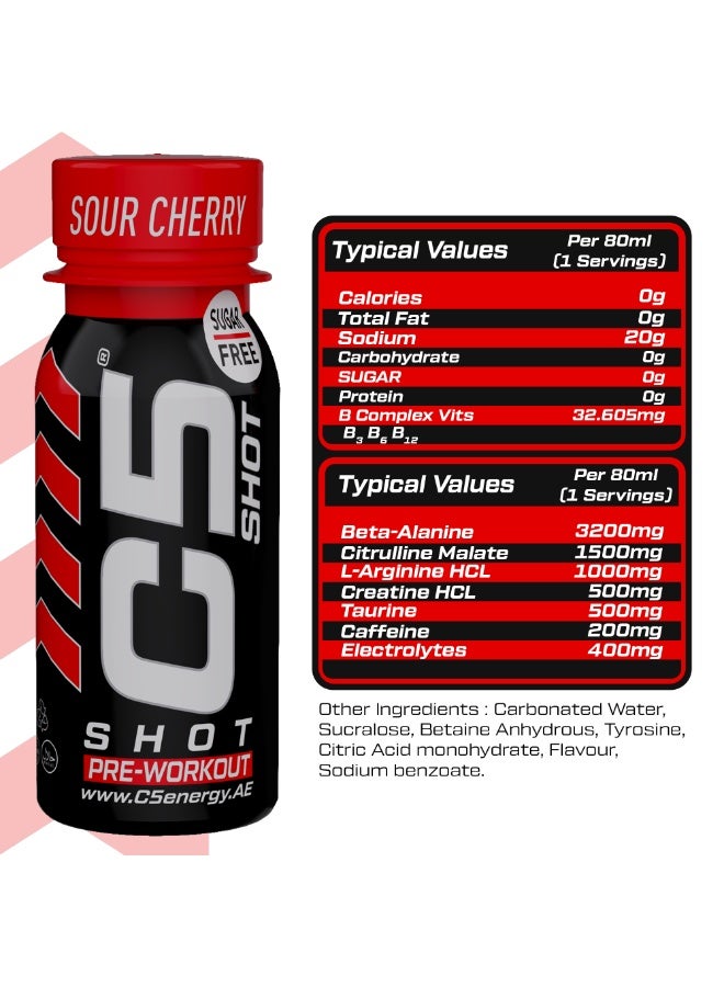 C5 Energy Pre-Workout Shot 80 Ml Sour Cherry Flavor Pack of 12 - Image 2