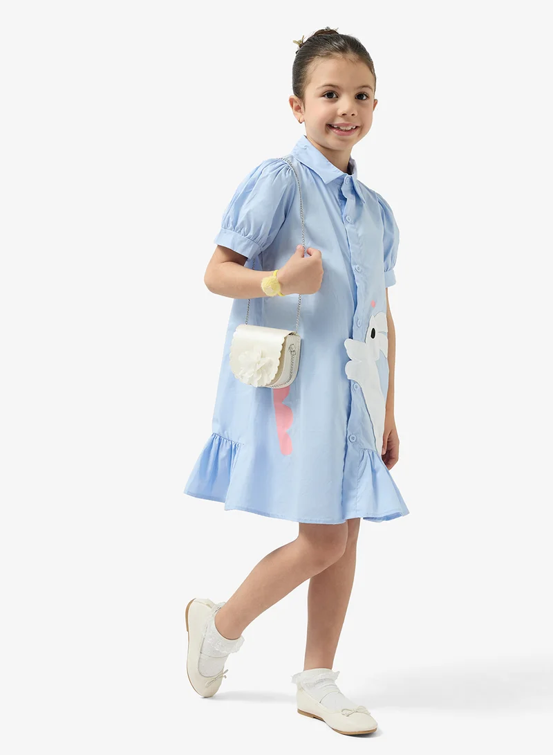 Pinata  Bunny Embellished Blue Shirt Dress for Women | Best Price UAE