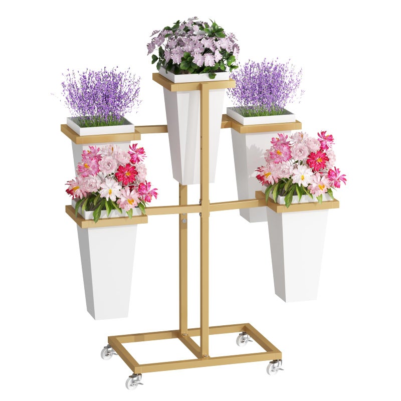 MILEFA Flower bar Stand with Buckets, Moving Flower display stand with Wheels, Metal Flower cart for Bridal Shower, Wedding, Party, Garden, Gold - Image 1