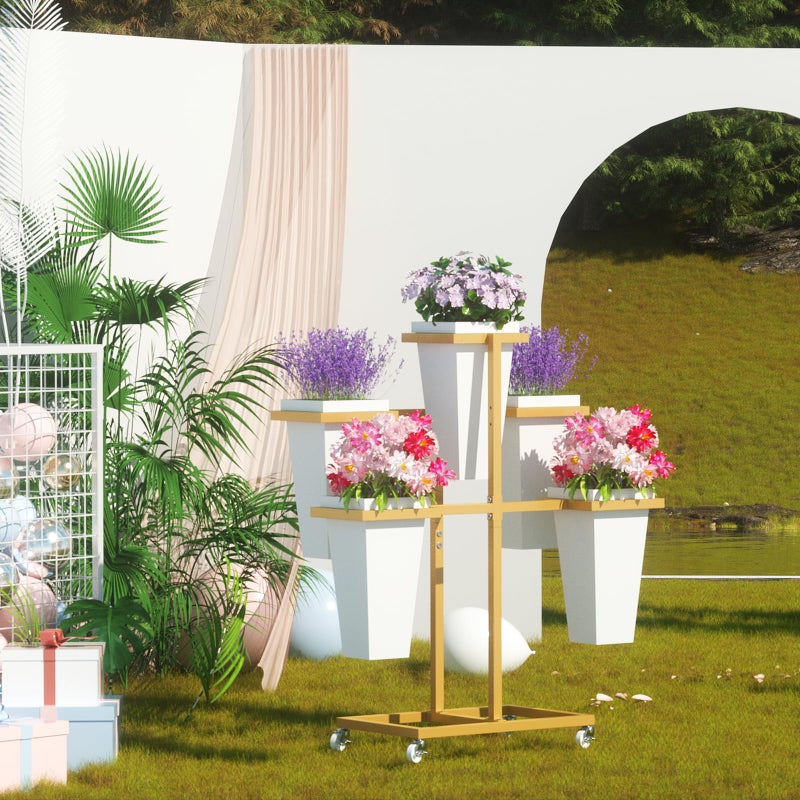 MILEFA Flower bar Stand with Buckets, Moving Flower display stand with Wheels, Metal Flower cart for Bridal Shower, Wedding, Party, Garden, Gold - Image 2