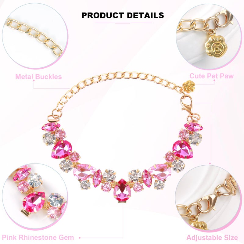 HOWWFALY Dog Collar and Cat Collar Gold Chain Necklace Stainless Steel Adjustable Pink Diamonds Collar with Cute Pet Paw for Small Medium Pets Cats Dogs Kitten Puppy(Pink, S) - Image 3