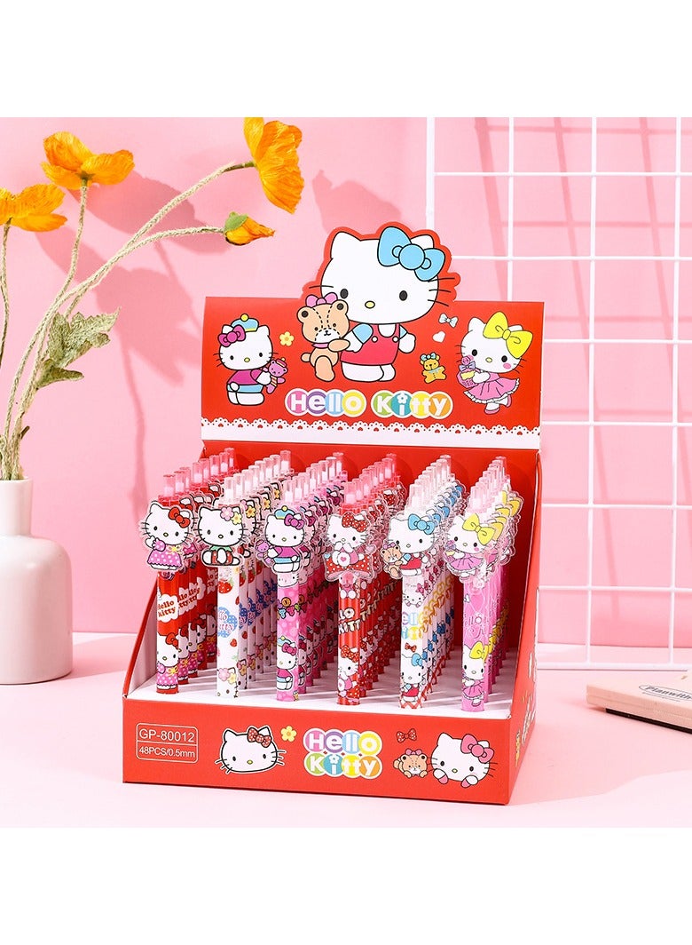 general 6 Styles 48pcs Anime Cartoon Ballpoint Gel Ink Pen Black, Cute Kawaii Cat Push Retractable Ballpoint Pen, Girls Stationery School Supplies - Image 5